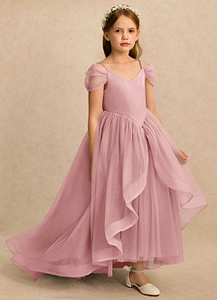 Azazie River Flower Girl Dresses Dusty Rose A-Line Pleated Tulle Dress image2