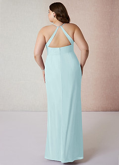 Azazie Becca Bridesmaid Dresses Sea Glass Sheath V-Neck Chiffon Dress image8