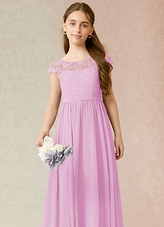 Azazie Silvermist Junior Candy Pink A-Line Pleated Chiffon Dress image6