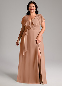 Azazie Lainey Bridesmaid Dresses Champagne Rose A-Line with Pockets Chiffon Dress image10