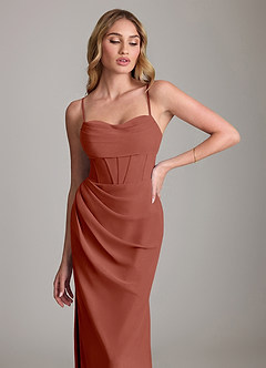 Azazie Mai Bridesmaid Dresses Auburn Sheath Pleated Chiffon Dress image5