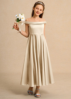 Azazie Teeny Girls Formal Sukienki dla dziewczynek sypiących kwiaty Linia A Pofałdowany Matowy satynowy Długość kostki Sukienka image5