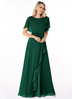 Azazie Aaliyah Modest Bridesmaid Dresses A-Line Scoop Pleated Chiffon Floor-Length Dress image3