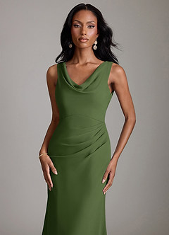 Azazie Linelle Bridesmaid Dresses Olive Mermaid Pleated Chiffon Dress image3