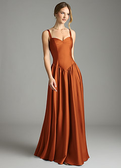 Azazie Evadina Suknie dla druhen Linia A Gorset Satyna elastyczna Do ziemi Sukienka image1