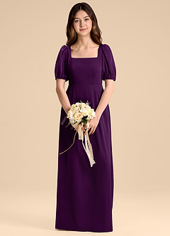 Azazie Briar Junior Grape A-Line Bow Stretch Satin Dress image1