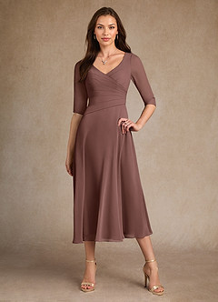 Azazie Durant Vestidos para mãe da noiva Vestido Café Expresso de Chiffon de Linha A com Plissado image4
