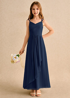 Azazie Zaida Junior Formal Flower Girl Dresses Dark Navy A-Line Pleated Chiffon Dress image3