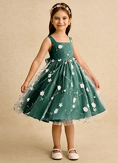 Azazie Bean Flower Girl Dresses Emerald Ball-Gown Sleeveless Tulle Dress image4