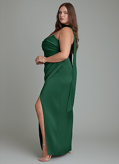 Azazie Calandra Robes de demoiselle d'honneur Robe Fourreau en Satin extensible Plissé Vert Foncé image11