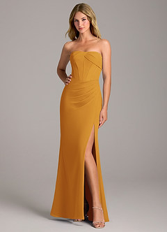 Azazie Chantel Jurken voor bruidsmeisjes Converteerbaar Jurk van Chiffon met Kolom Strapless Boterbabbelaar image3