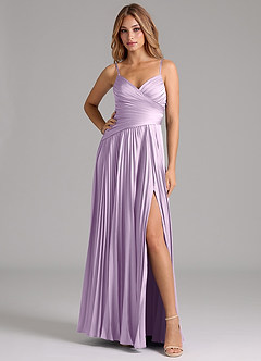 Azazie Vini Jurken voor bruidsmeisjes Jurk van Stretch Satijn met A-Lijn Geplooid Frosted Lila image3