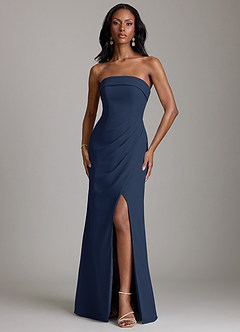 Azazie Aretha Bridesmaid Dresses Dark Navy A-Line Strapless Chiffon Dress image1