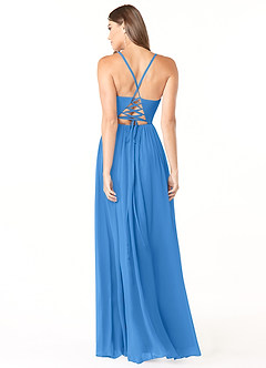 Azazie Aaida Bridesmaid Dresses Blue Jay A-Line Corset Chiffon Dress image2