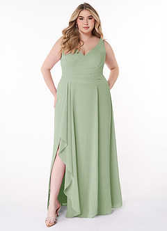 Azazie Kori Bridesmaid Dresses Dusty Sage A-Line Pleated Chiffon Dress image6