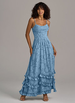 Azazie Lettie Bridesmaid Dresses Steel Blue A-Line Corset Floral Burnout Dress image1