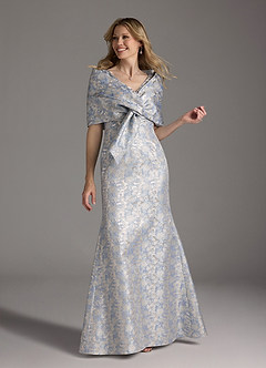 Azazie Elanor vestidos de madre de la novia Vestido de Azul Polvoriento de jacquard 1 de Sirena con Plisado image4