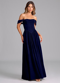 Azazie Hattie Bridesmaid Dresses Dark Navy A-Line Ruched Velvet Dress image5