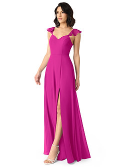 Azazie Everett Vestidos de damas de honor Vestido de Fucsia de Gasa de Corte en A con Cuello en V fruncido image3