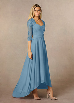 Azazie Anne Mother of the Bride Dresses Steel Blue Sheath Sweetheart Sequins Lace Dress image5