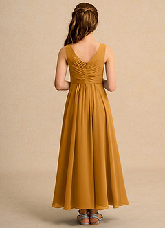 Azazie Ducky Junior Formal Flower Girl Dresses Butterscotch A-Line Pleated Chiffon Dress image2