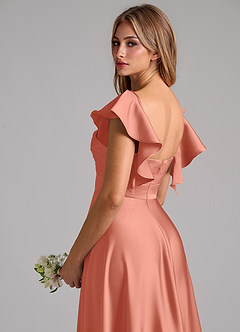 Azazie Leilani Robes de demoiselle d'honneur Robe Trapèze en Satin extensible Rayé Rose Saumon image9