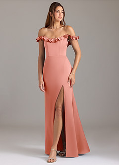 Azazie Callie Robes de demoiselle d'honneur Robe Trapèze Convertible en Satin extensible Rayé Corail image5
