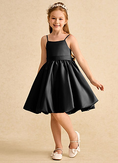 Azazie Davine Flower Girl Dresses Black A-Line Spaghetti Strap Matte Satin Dress image5