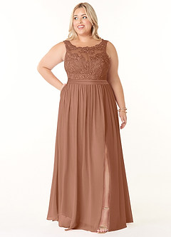 Azazie Elly Bridesmaid Dresses Bronzer A-Line Lace Scoop Neck Chiffon Dress image7