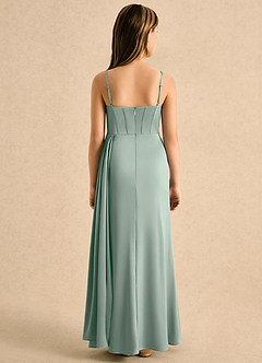 Azazie Lexy Girls Formal Robe Demoiselle D'honneur Fillette Robe Trapèze en Satin extensible Plissé Agave image2