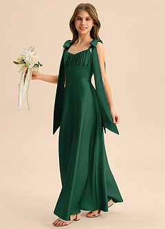 Azazie Halley Junior Jurk van Stretch Satijn met A-Lijn Boog Donkergroen image3