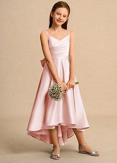 Azazie Sweets Girl vestidos de niña de las flores Vestido de Rosa Rubor de Satin Mate de Corte En A con Plisado image5