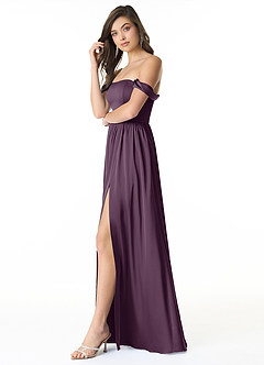 Azazie Morana Final Sale Plum A-Line Off the Shoulder Stretch Satin Convertible Dress image4