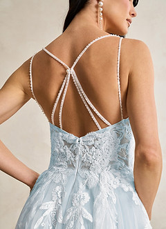Azazie Lorenza Wedding Dresses Misty Blue A-Line V-Neck Sequins Tulle Dress image9