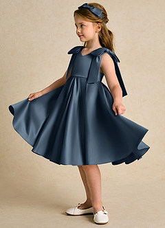 Azazie Guppie Flower Girl Dresses Neptune Ball-Gown Pleated Matte Satin Dress image4