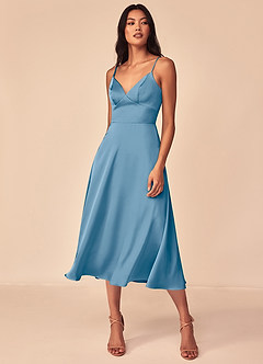 Azazie Dottie Bridesmaid Dresses Steel Blue A-Line Stretch Satin Dress image3