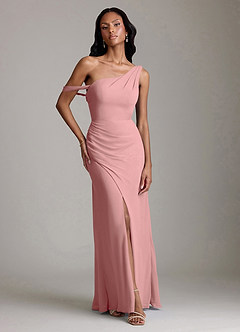Azazie Madelyn Bridesmaid Dresses Dusty Rose Mermaid One Shoulder Chiffon Convertible Dress image1