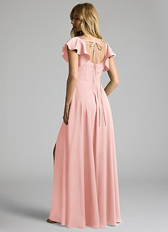 Azazie Bondi Bridesmaid Dresses Powder Pink A-Line Bow Stretch Satin Dress image3