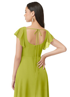 Azazie Bondi Bridesmaid Dresses Lemongrass A-Line Ruched Chiffon Dress image2