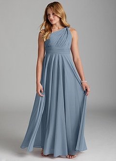Azazie Charlize Junior Dusty Blue A-Line Mesh Dress image4