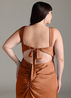 Azazie Jesaphine Bridesmaid Dresses Copper Sheath Bow Stretch Satin Dress image13