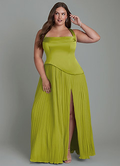 Azazie Stephanie Bridesmaid Dresses Lemongrass A-Line Pleated Stretch Satin Dress image7