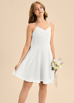 Azazie Avelina Junior White A-Line Pleated Chiffon Dress image5