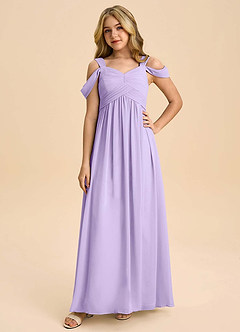 Azazie Lianne Junior Lilac A-Line Off the Shoulder Chiffon Dress image3
