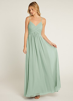 Azazie Shannon Bridesmaid Dresses Agave A-Line Pleated Chiffon Dress image4