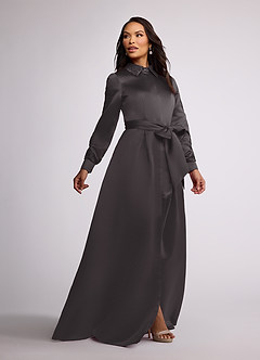 Azazie Ruth Mère de la mariée Robes Robe Trapèze en Mat Satiné Dentelle Gris Acier image2