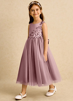 Azazie Malva Flower Girl Dresses Dusty Rose Ball-Gown Bow Tulle Dress image3