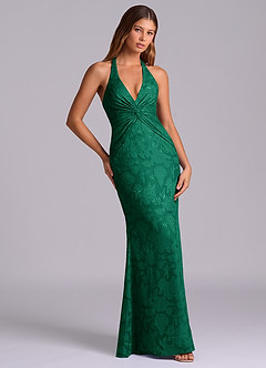 Azazie Valerie Final Sale Emerald Mermaid Pleated Floral Burnout Dress image5
