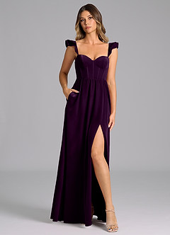 Azazie Denisse Robes de demoiselle d'honneur Robe Trapèze en velours Rayé Grain De Raisin image3
