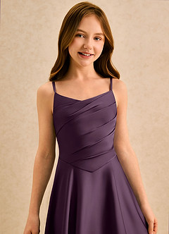 Azazie Coconut Girls Formal Flower Girl Dresses Plum A-Line Pleated Stretch Satin Dress image6